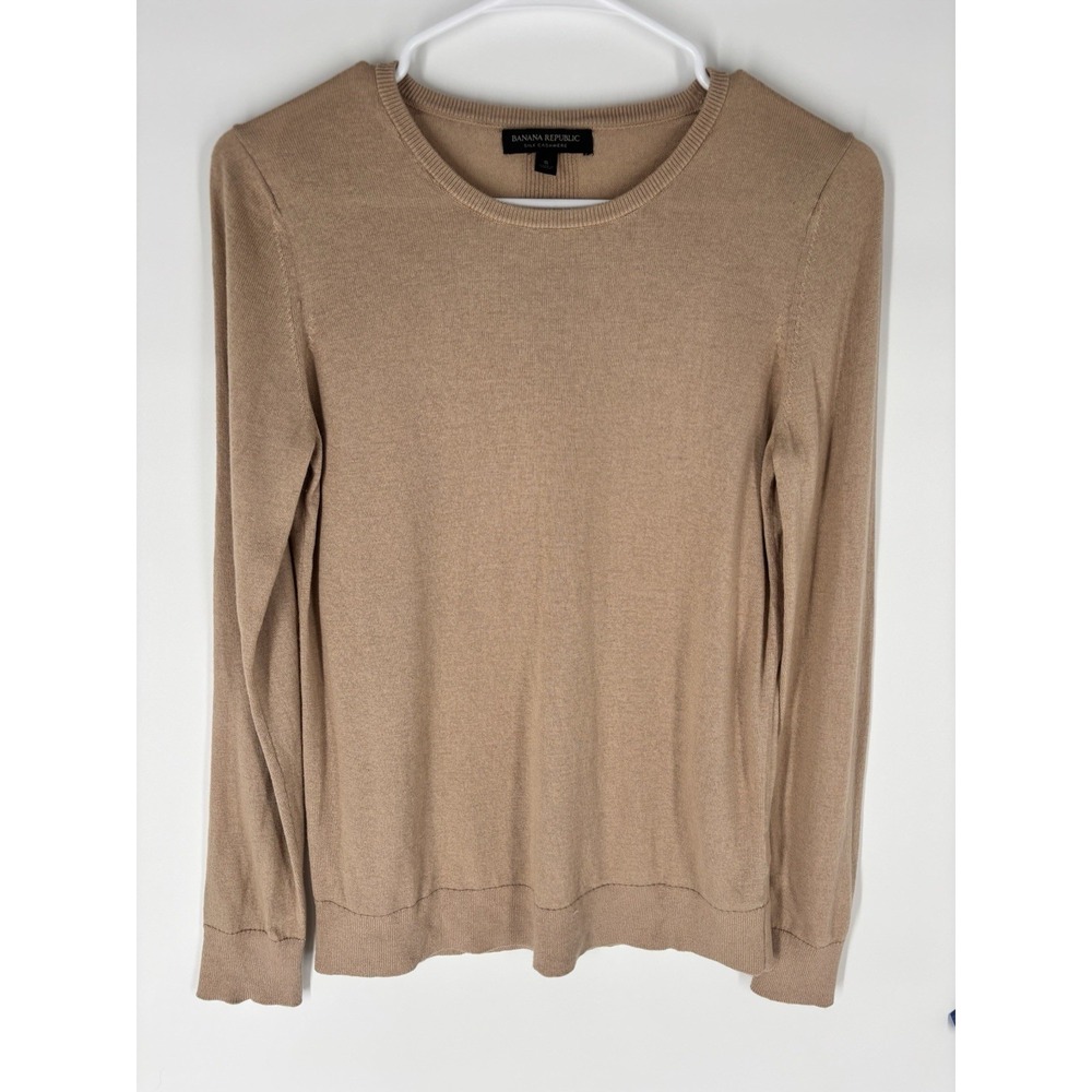 Banana Republic Womens Camel Silk Cashmere Crewneck Sweater Medium Lightweight